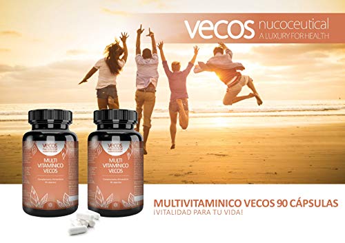Multivitaminas Vecos para complementar tu dieta y reforzar tu sistema inmune – Complejo vitamínico con 11 minerales y oligoelementos para activar y mantener nuestra energía – 90 cápsulas vegetales