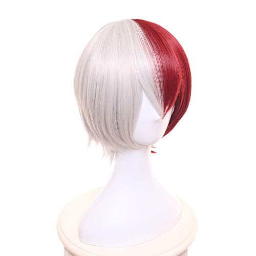 MUZI WIG Anime Cosplay Peluca con Gorra de Peluca Gratis para My Hero Academia (Shoto Todoroki 1)