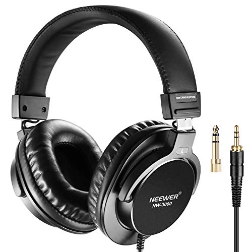 Neewer NW-3000 Auriculares Cerrados de Estudio, Auriculares Dinámicos de 10Hz - 26Khz Ligero con 3 Metros de Cable, Enchufes 3,5mm y 6,5mm para Música,Películas,Grabación