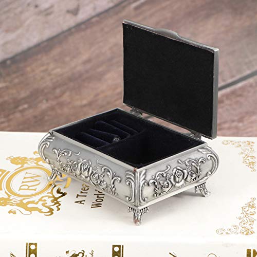 OUNONA - Joyero de metal tallado en rosa rectangular con anillo, organizador de anillos, caja de almacenamiento vintage para el día de la madre, regalo para mujeres y niñas