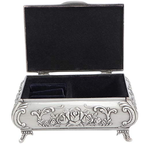 OUNONA - Joyero de metal tallado en rosa rectangular con anillo, organizador de anillos, caja de almacenamiento vintage para el día de la madre, regalo para mujeres y niñas