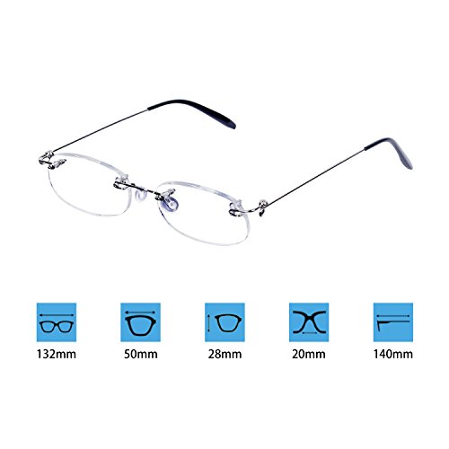 Pack of 2 Unisexo Gafas de Lectura sin Montura +2.5(60-64 años) para Hombres y Mujeres Ligeras (14g) Lente Transparente Retro Vintage Moda, con Funda