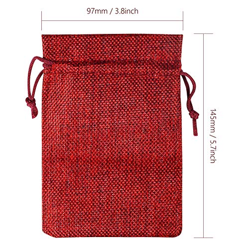 PAMIYO 30 Unidades Rojo Yute Sacos de Yute Bolsa, Calendario de Adviento Yute Bolsa tamaño 10 cm x 14 cm Calendario de Adviento plástico Bolsa Natural bolsitas para Regalo – Navidad