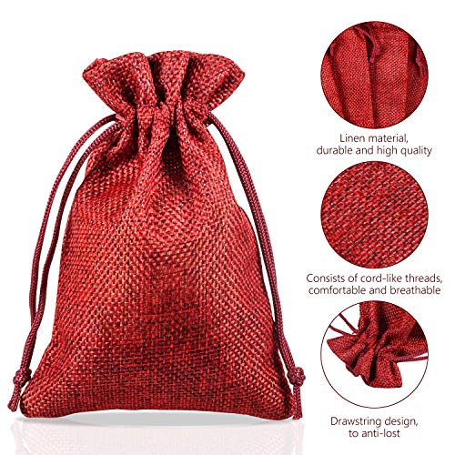 PAMIYO 30 Unidades Rojo Yute Sacos de Yute Bolsa, Calendario de Adviento Yute Bolsa tamaño 10 cm x 14 cm Calendario de Adviento plástico Bolsa Natural bolsitas para Regalo – Navidad