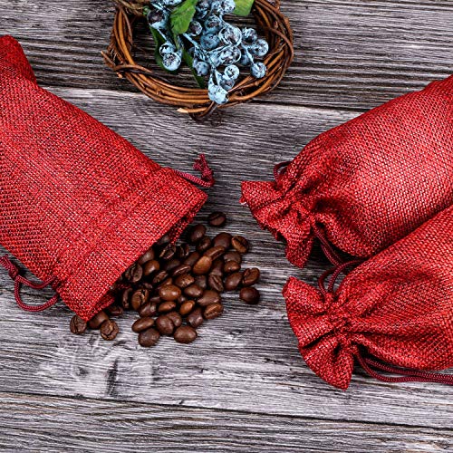 PAMIYO 30 Unidades Rojo Yute Sacos de Yute Bolsa, Calendario de Adviento Yute Bolsa tamaño 10 cm x 14 cm Calendario de Adviento plástico Bolsa Natural bolsitas para Regalo – Navidad