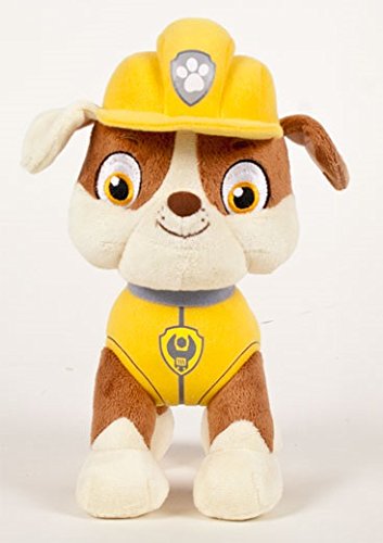 PATRULLA CANINA (PAW PATROL) - PELUCHE PERSONAJE RUBBLE, BULLDOG INGLÉS ESPECIALISTA EN CONSTRUCCIÓN (30CM DE PIE) CALIDAD SUPER SOFT - COLOR AMARILLO -