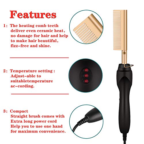 Peine eléctrico eléctrico para el cabello, peine alisador con calor y peine, alisador, 3 ajustes de temperatura, cable giratorio 360 para mujeres y hombres