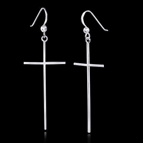 Pendientes largos de plata 925 (20 x 59 mm) SO-265, de mujer, diseño de cruz Attra, de Materia