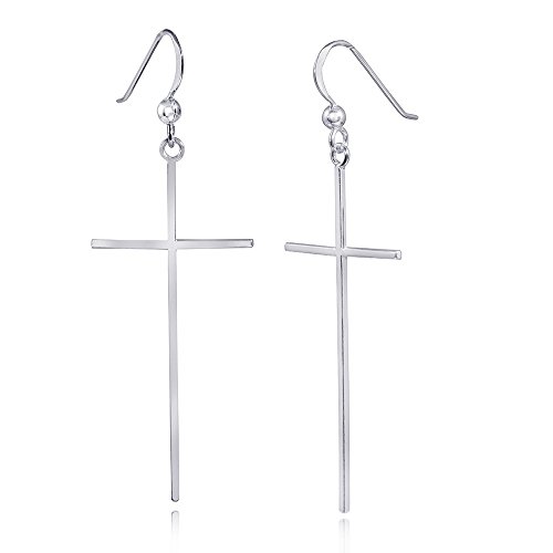 Pendientes largos de plata 925 (20 x 59 mm) SO-265, de mujer, diseño de cruz Attra, de Materia