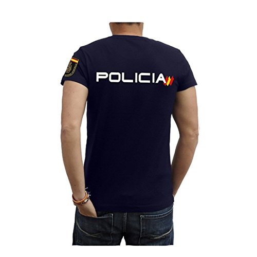 Piel Cabrera Camiseta de policia Nacional (M, Azul Marino)