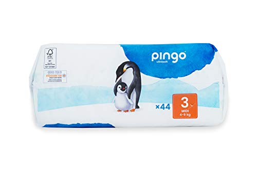 Pingo - Pañales Talla 3 Midi - 2 paquetes de 44 unidades- 4-9 kg -Pañales para bebé - Anti-alergénicos sin perfume - Máxima Absorción - Pañales ecológicos - Pieles sensibles - Color Blanco