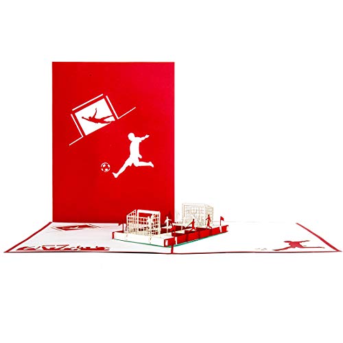 'Pop Up tarjeta Fútbol Fan Rojo & Blanco – 3d tarjeta de fútbol Bayern, Colonia, Nürnberg, Mainz – Fútbol Cumpleaños Tarjeta de invitación