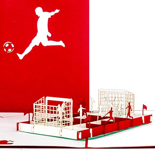 'Pop Up tarjeta Fútbol Fan Rojo & Blanco – 3d tarjeta de fútbol Bayern, Colonia, Nürnberg, Mainz – Fútbol Cumpleaños Tarjeta de invitación