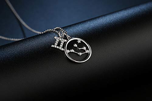 Qings Géminis Colgante Geminis Collar Astrología Zodiacal Horóscopo Signos Símbolo para Mujer Plata Esterlina 925 Collares
