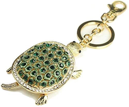 QUADIVA - Adorno colgante para bolso, diseño de tortuga, con cristales embellecedores, color dorado y verde