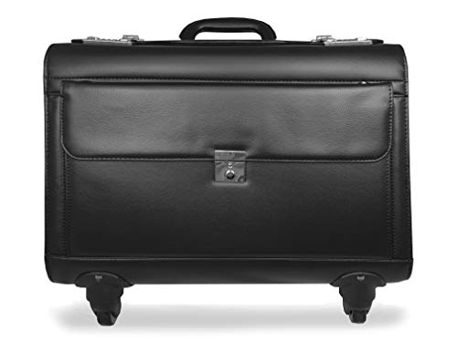 Roamlite RLPC9144K - Maletín de viaje con 4 ruedas, tamaño de equipaje de mano, con ruedas, para negocios, con doble combinación de cerraduras en piel sintética de poliuretano, color negro