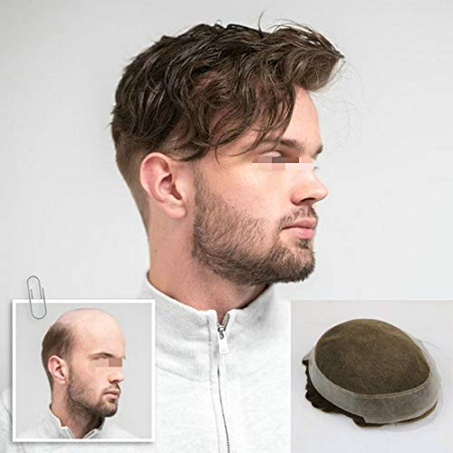 Rubyonly 100% Base Suave y Sedoso de Encaje de Distancia súper reemplazo de los Hombres de los Hombres de Bisoñes Remy Natural Hair System,#1b,8 * 10