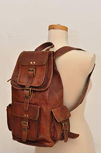 San Valentín Regalo por Mochila Colegio Bolsa de Piel auténtica Hecho a Mano Bolsa de Viaje portátil Bolsa para Venta, Color marrón Oscuro (18)