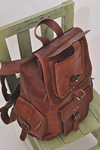 San Valentín Regalo por Mochila Colegio Bolsa de Piel auténtica Hecho a Mano Bolsa de Viaje portátil Bolsa para Venta, Color marrón Oscuro (18)