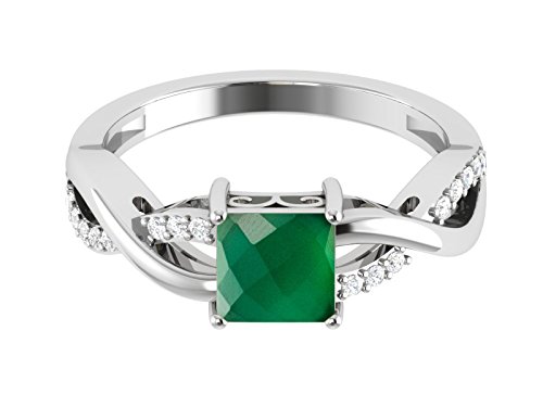 Shine Jewel Anillo de plata de ley 925 con ónice verde y circonita natural para mujer S 1/2 Cuadradas y redondas Onyx verde y CZ Blanco