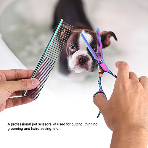 Smandy Kit de Tijeras de peluquería para Mascotas: Profesional Colorido Perro de Acero Inoxidable Gato Tijeras de peluquería Tijeras de peluquería Juego Corte Adelgazamiento Herramientas de Corte