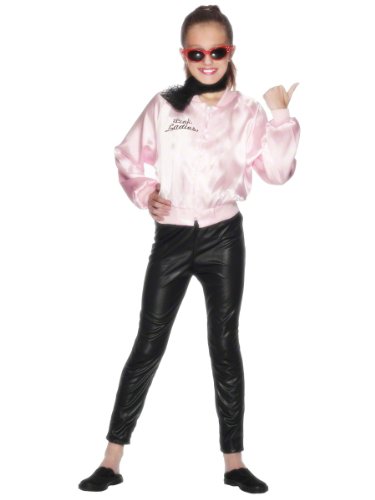 Smiffys-27490L Cantante Licenciado Oficialmente Cazadora de Las Pink Ladies de Grease, Rosa, con Logotipo, Color Rosado, L-Edad 10-12 años (Smiffy'S 27490L)