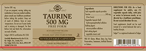Solgar Taurina Cápsulas vegetales de 500 mg - Envase de 50