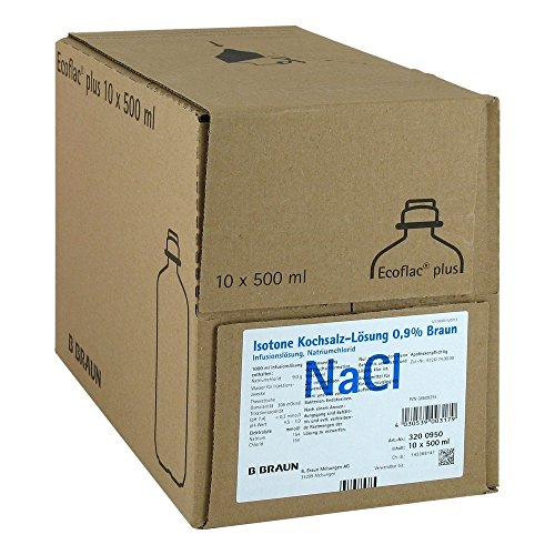 Solución salina isotónica de B. Braun, 0,9%, Ecoflac plus, 10 unidades, 500 ml