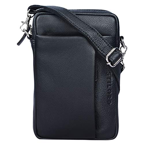 STILORD 'Fiete' 2-en-1 Bolso Bandolera Piel/Bolso Mano Hombre Piel Vintage Bolso Mensajero pequeño Bolso Mano con asa de Cuero auténtico, Color:Negro