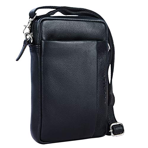 STILORD 'Fiete' 2-en-1 Bolso Bandolera Piel/Bolso Mano Hombre Piel Vintage Bolso Mensajero pequeño Bolso Mano con asa de Cuero auténtico, Color:Negro