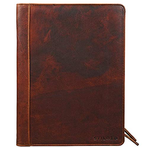 STILORD 'Julius' Portadocumentos de Cuero Estilo Vintage para conferencias Negocios o Trabajo Carpeta Organizador o clasificador DIN A4 de Piel auténtica, Color:Kara - Cognac