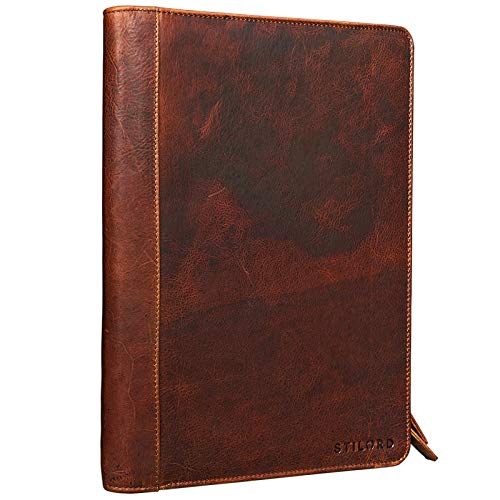 STILORD 'Julius' Portadocumentos de Cuero Estilo Vintage para conferencias Negocios o Trabajo Carpeta Organizador o clasificador DIN A4 de Piel auténtica, Color:Kara - Cognac