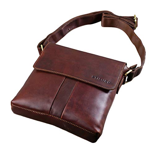 STILORD 'Lian' Vintage Bolso de Hombro de Cuero Marrón Bolso Bandolera Mediano para Hombres Mujeres Bolso Mensajero para Tablet de 10.1' de Piel Auténtico, Color:Cognac marrón Oscuro