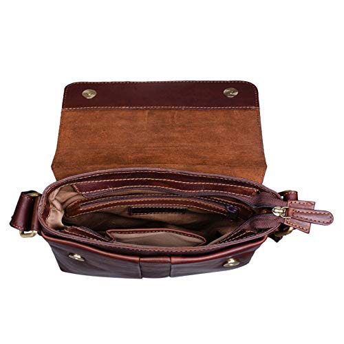 STILORD 'Lian' Vintage Bolso de Hombro de Cuero Marrón Bolso Bandolera Mediano para Hombres Mujeres Bolso Mensajero para Tablet de 10.1' de Piel Auténtico, Color:Cognac marrón Oscuro