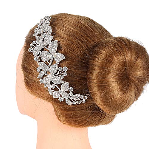 Tiaras Corona Mujer, Queen Crown Baroque Pequeño Peine De Plata Con Incrustaciones De Hojas De Cristal Para Adultos Diademas Para Niñas Joyería Para El Cabello Boda Nupcial Fiesta De Cumpleaños