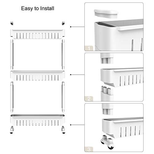 Todeco - Estante con Ruedas, Estantería de Almacenamiento con Ruedas - Material: Plástico - Peso: 1,79 kg - 3 compartimientos, 78 x 54 x 12 cm, Blanco