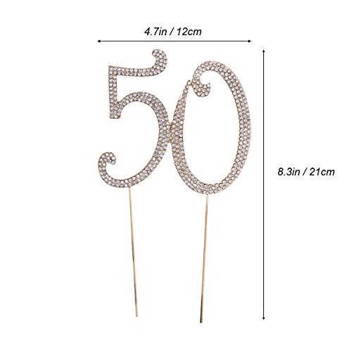 Toyvian 50. ° Cake Topper para la 50.a Fiesta de cumpleaños o Aniversario Crystal Rhinestones - Cake Topper Decorativo para artículos de Fiesta