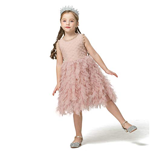 TTYAOVO Verano sin Mangas con Volantes en Forma de Flor para niñas de Talla 130 para 5-6 años Rosada