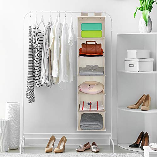 UMI. by Amazon - Organizador para Armario de 6 Niveles, Estantería Colgante para Armario, Estantería Colgante de Tela para Ropa, Beige, 130,8 cm