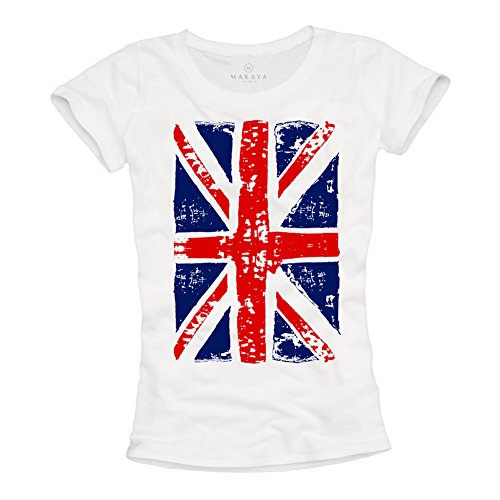 Union Jack - Camiseta con Bandera de Inglesa para Mujer - Blanca M
