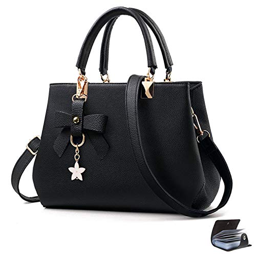 URAQT Bolsos de Mujer, Bolso Señora Tote, PU Piel Bolso de Hombro Mujers del Trabajo, Diario Vida y Vacacione (Versión Mejorada Negro)