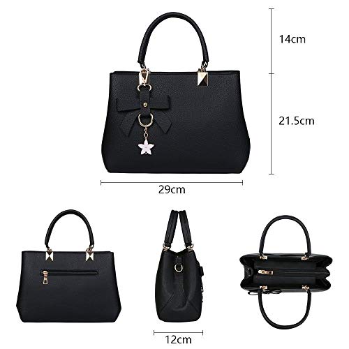 URAQT Bolsos de Mujer, Bolso Señora Tote, PU Piel Bolso de Hombro Mujers del Trabajo, Diario Vida y Vacacione (Versión Mejorada Negro)