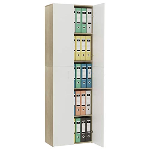 vidaXL Armario Oficina Aglomerado Mobiliario Diseño Elegante Estilo Minimalista Clasificación Organizada Archivos Blanco y Roble Sonoma 60x32x190cm