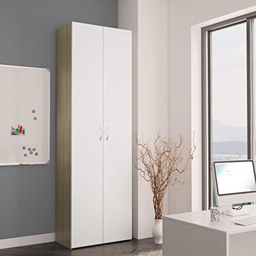 vidaXL Armario Oficina Aglomerado Mobiliario Diseño Elegante Estilo Minimalista Clasificación Organizada Archivos Blanco y Roble Sonoma 60x32x190cm