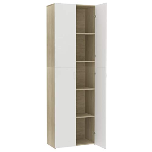 vidaXL Armario Oficina Aglomerado Mobiliario Diseño Elegante Estilo Minimalista Clasificación Organizada Archivos Blanco y Roble Sonoma 60x32x190cm