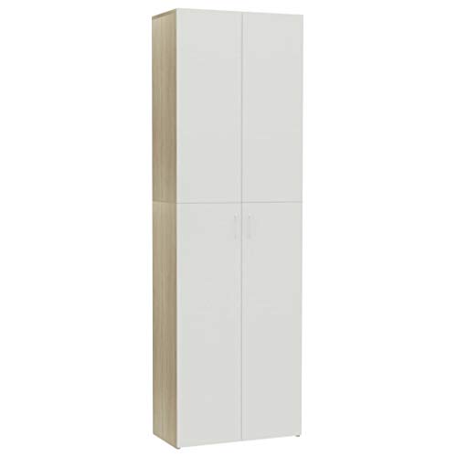 vidaXL Armario Oficina Aglomerado Mobiliario Diseño Elegante Estilo Minimalista Clasificación Organizada Archivos Blanco y Roble Sonoma 60x32x190cm