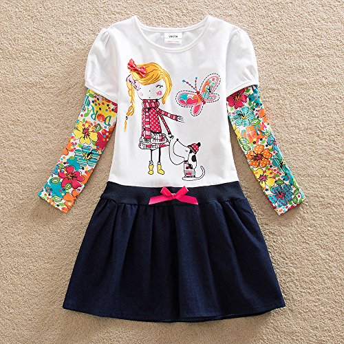 VIKITA Vestido Dibujos Floral Manga Larga Algodón Casual Niñas LH5926 8T