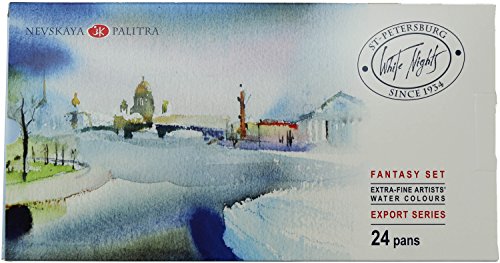 White Night Artists Acuarela Fantasía Set 24 sartenes enteras, caja de plástico