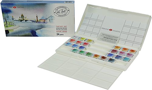 White Night Artists Acuarela Fantasía Set 24 sartenes enteras, caja de plástico