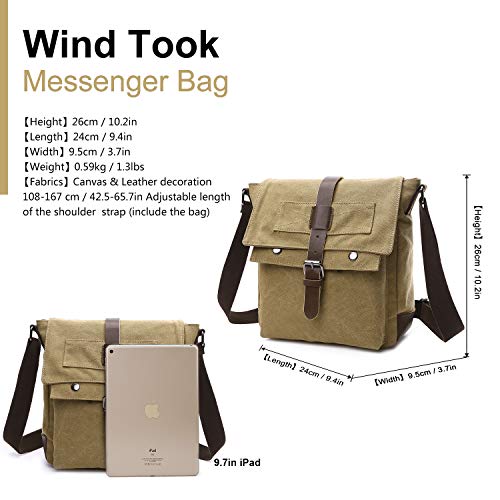 Wind Took Bolso Bandolera de Lona Bolso Mensajero Bolso de Hombro Unisex Bolsos Cruzados Shoulder Bag Bolso Casual para Trabajo Viaje Diario Caqui